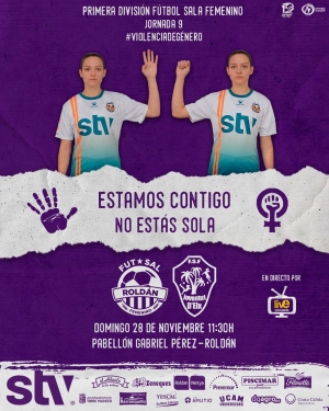Cartel del partido apoyando la lucha para la erradicación de la violencia contra la mujer
